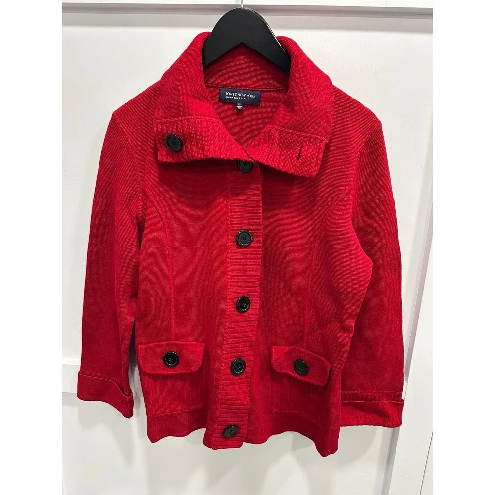 Jones New York Signature Petite Large Red Button-Front‎ Jacket